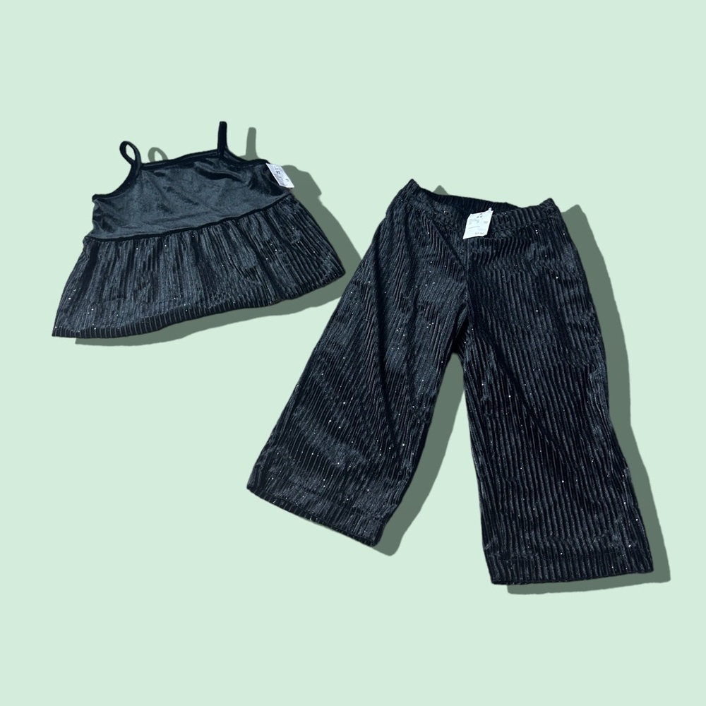 NWT Genuine Kids By OshKosh Black Velvet Glitter Tank Top Pants Set Sz 2T